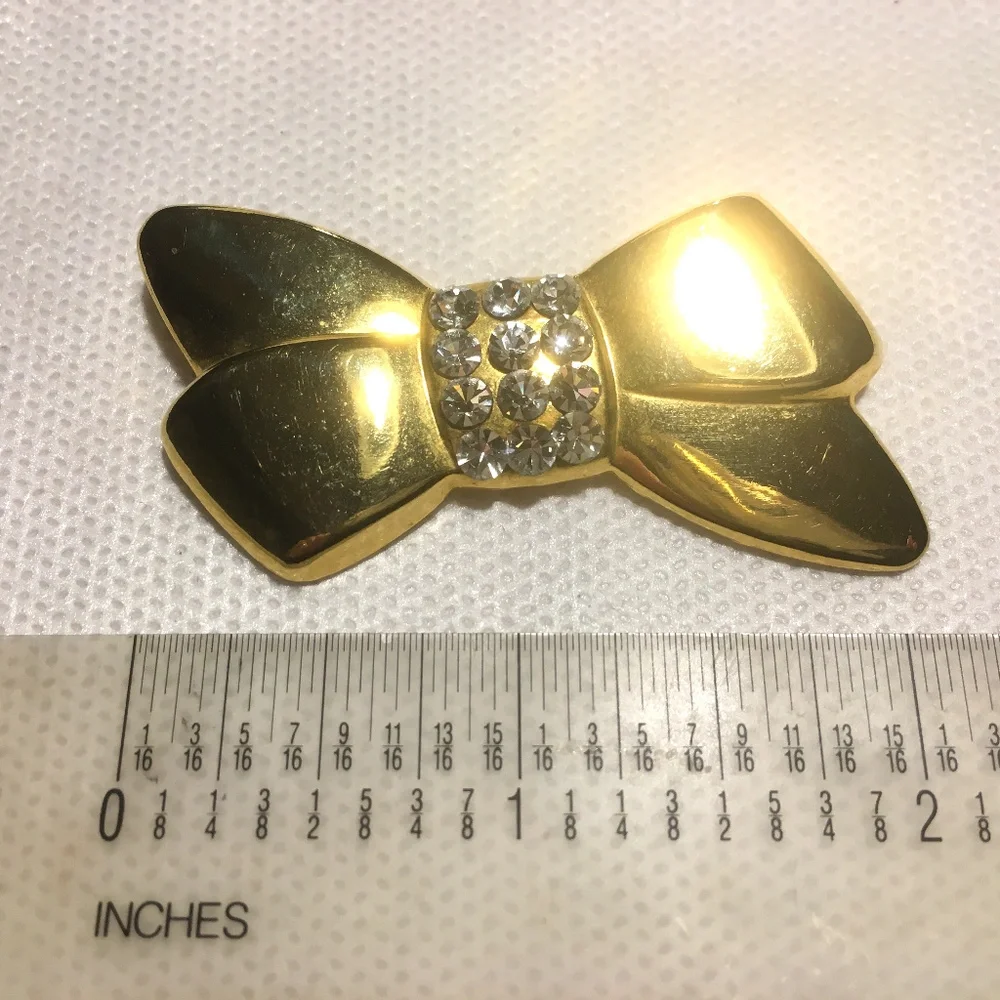 Goldtone Bow Pin with Rhinestones